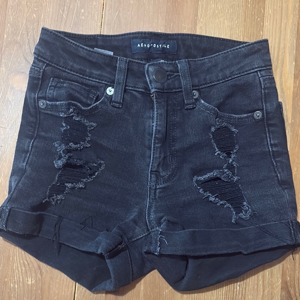 Aeropostale Black Distressed Jean Shorts